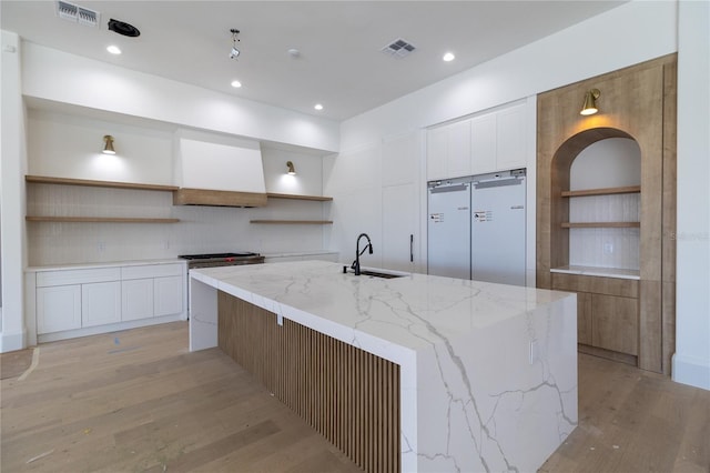 kitchen featuring visible vents, a sink, and open shelves