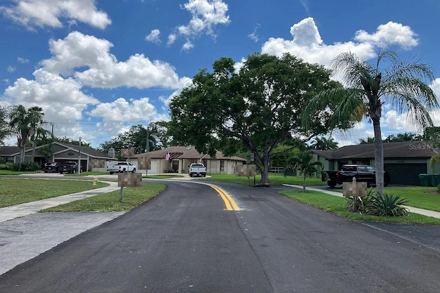 view of road with a residential view