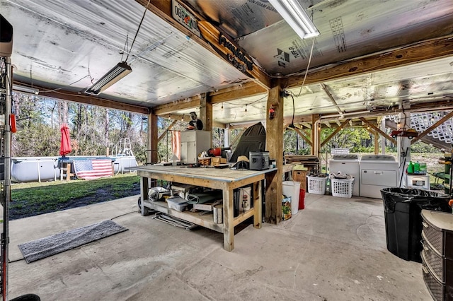 view of patio with washer and dryer