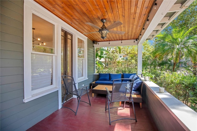 view of patio with an outdoor hangout area and ceiling fan