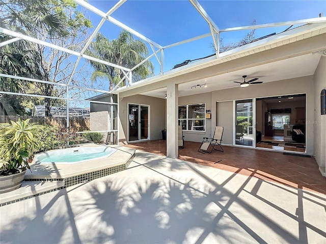 exterior space featuring a ceiling fan