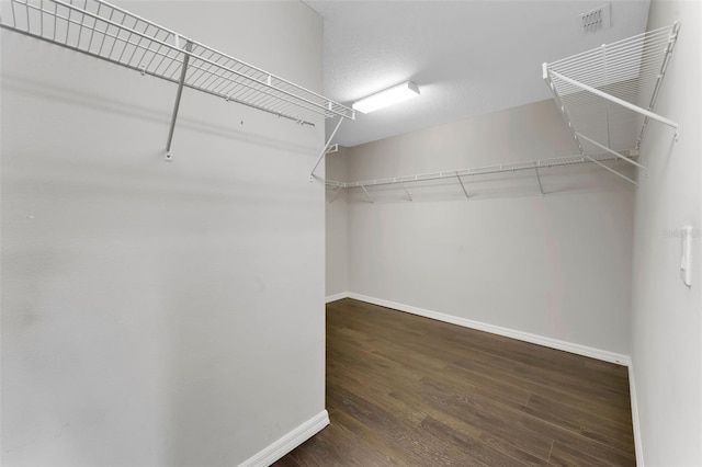 spacious closet featuring visible vents and wood finished floors