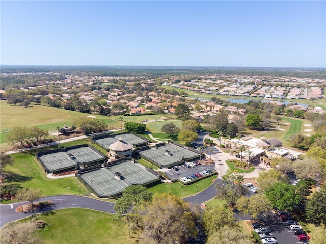 bird's eye view with view of golf course