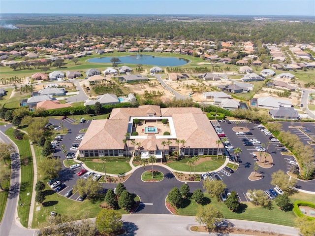 aerial view featuring a residential view and a water view