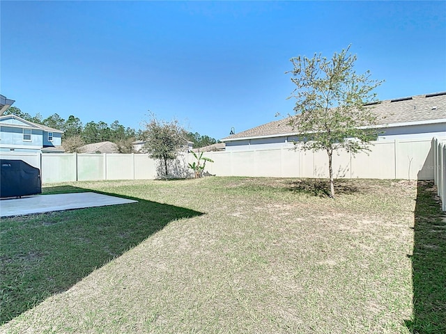 view of yard featuring a fenced backyard and a patio area