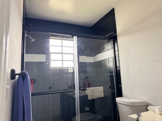 full bath featuring toilet and a stall shower