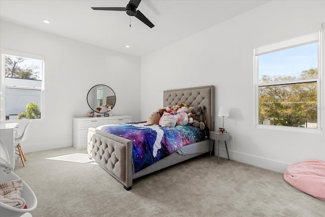 bedroom featuring recessed lighting, baseboards, and carpet floors