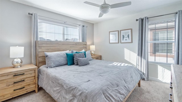 bedroom featuring carpet flooring and ceiling fan