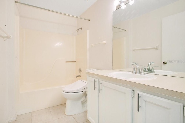 full bathroom featuring vanity, toilet, shower / bathtub combination, and tile patterned flooring