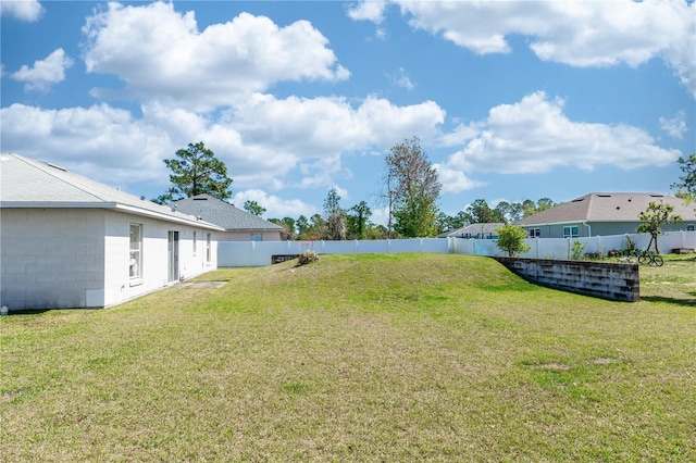 view of yard with a fenced backyard