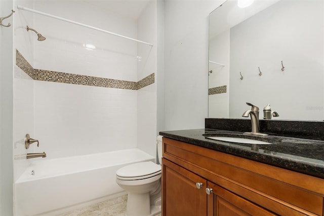 full bathroom with shower / bath combination, toilet, vanity, and tile patterned flooring