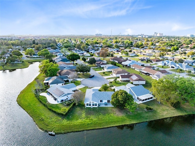 aerial view featuring a residential view and a water view