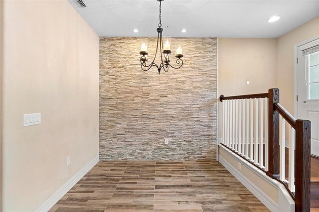 1341 Mill Stream Ln, Winter Springs, FL 32708 - unfurnished dining area with visible vents, baseboards, wood finish floors, a chandelier, and recessed lighting