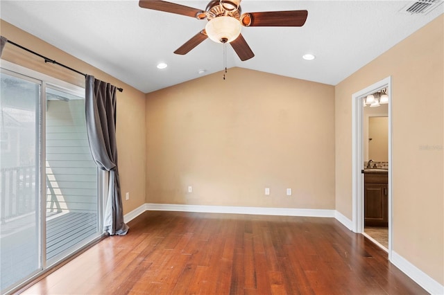 1341 Mill Stream Ln, Winter Springs, FL 32708 - unfurnished room with wood finished floors, baseboards, plenty of natural light, ceiling fan, and vaulted ceiling