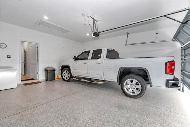 garage with a garage door opener