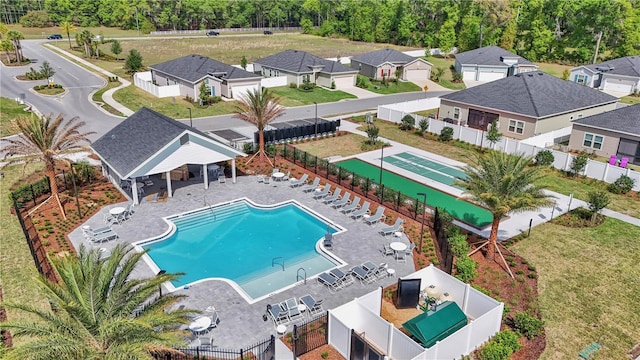 aerial view with a residential view