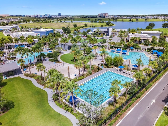 aerial view with a water view