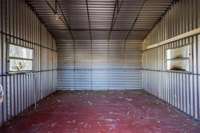 garage with metal wall