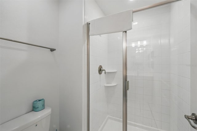 bathroom with toilet and a stall shower