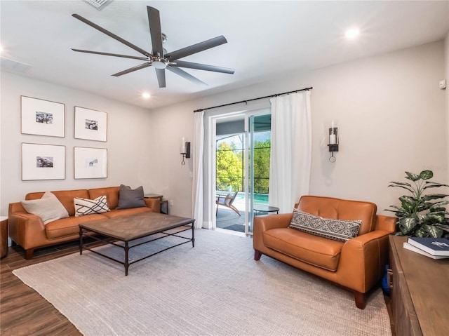 753 Daybreak Pl, Longwood, FL 32750 - living room featuring recessed lighting, a ceiling fan, and wood finished floors