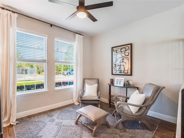 753 Daybreak Pl, Longwood, FL 32750 - sitting room featuring baseboards, wood finished floors, and a ceiling fan