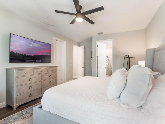 753 Daybreak Pl, Longwood, FL 32750 - bedroom featuring dark wood-style floors, visible vents, baseboards, and a ceiling fan