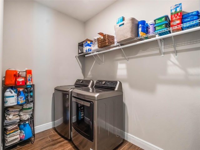 753 Daybreak Pl, Longwood, FL 32750 - clothes washing area featuring laundry area, wood finished floors, baseboards, and separate washer and dryer