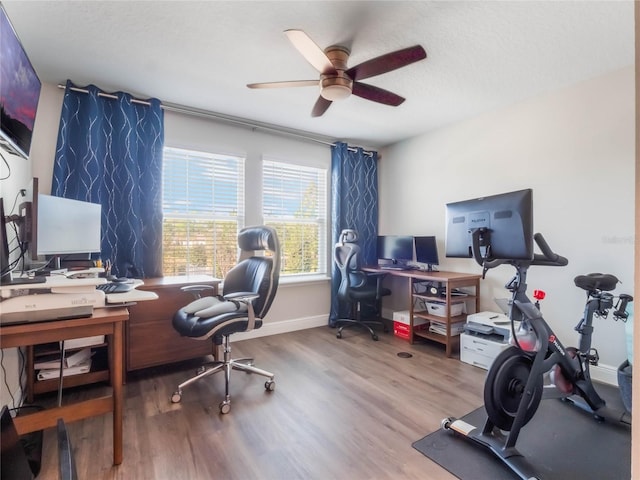 753 Daybreak Pl, Longwood, FL 32750 - office area featuring wood finished floors, a ceiling fan, baseboards, and a textured ceiling