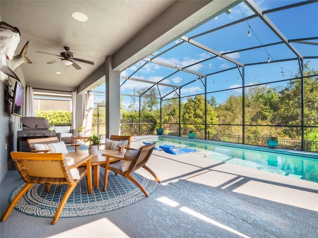 753 Daybreak Pl, Longwood, FL 32750 - sunroom / solarium with a swimming pool and ceiling fan