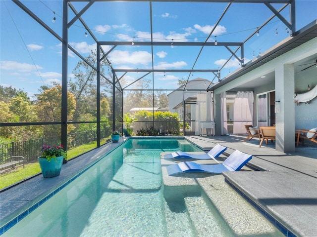 753 Daybreak Pl, Longwood, FL 32750 - view of pool with a patio area, glass enclosure, a ceiling fan, and a fenced in pool
