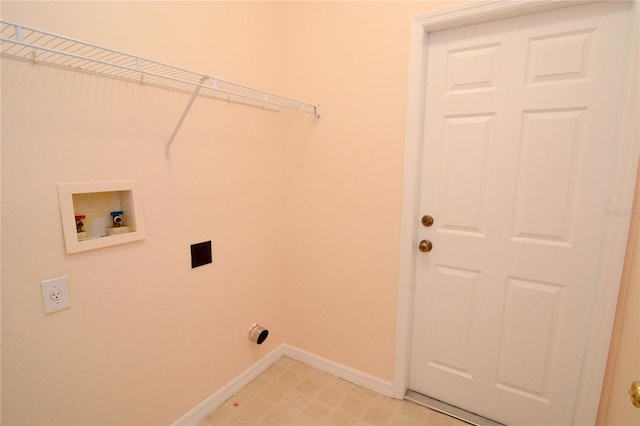 laundry room with laundry area, hookup for a washing machine, electric dryer hookup, and baseboards