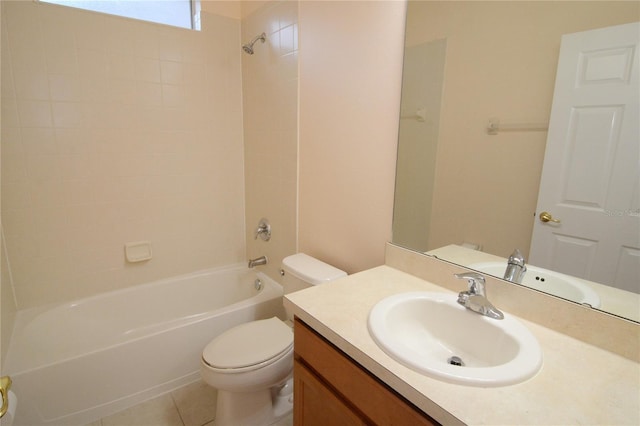 bathroom with vanity, tile patterned floors, toilet, and tub / shower combination