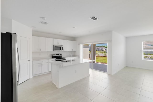 kitchen with a healthy amount of sunlight, stainless steel appliances, visible vents, and a sink