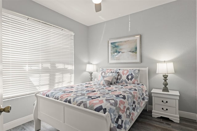 bedroom featuring multiple windows, wood finished floors, and baseboards