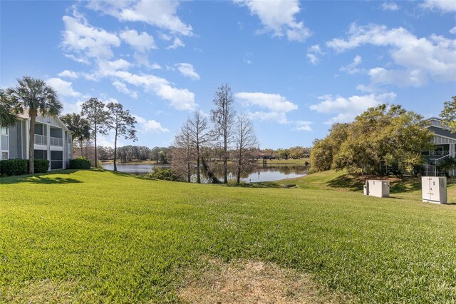 view of yard with a water view