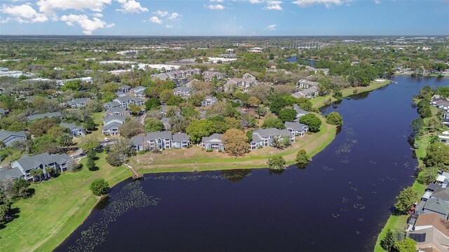 aerial view featuring a water view and a residential view