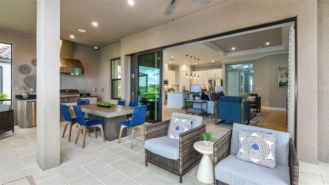 view of patio featuring an outdoor living space and a grill