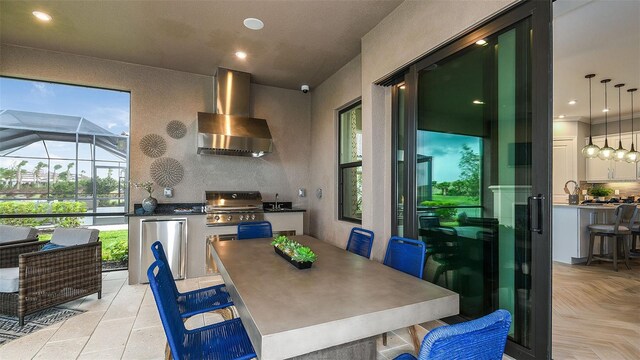 dining area featuring recessed lighting