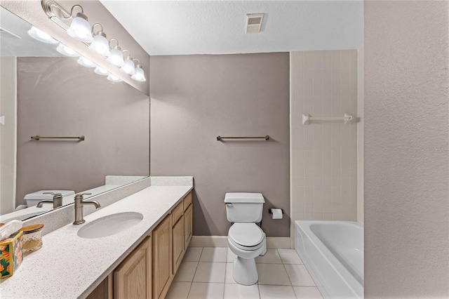 full bath with visible vents, baseboards, toilet, tile patterned floors, and vanity