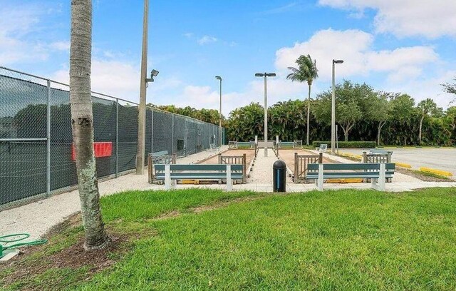 surrounding community featuring a lawn and fence