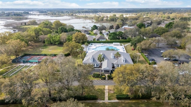 aerial view featuring a water view