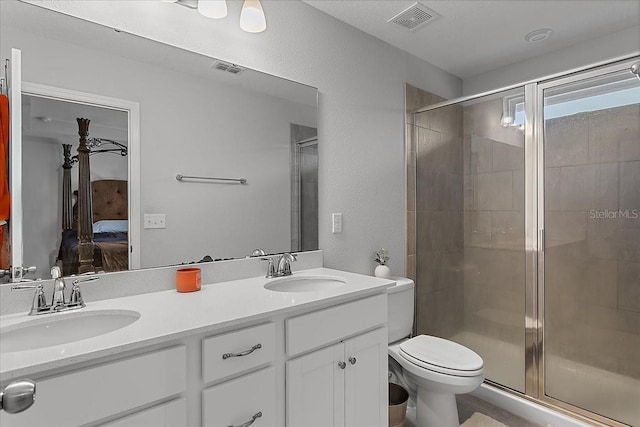 bathroom featuring a sink, visible vents, ensuite bath, and a shower stall