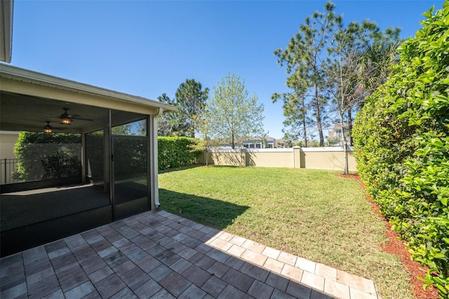 view of yard with a patio and a fenced backyard