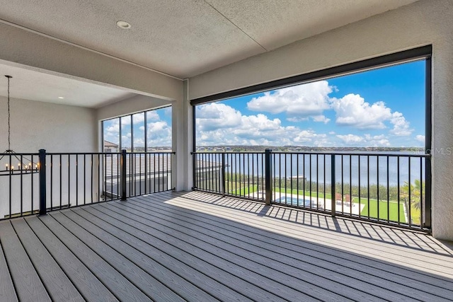 deck with a water view