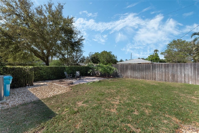 view of yard featuring a fenced backyard and a patio area