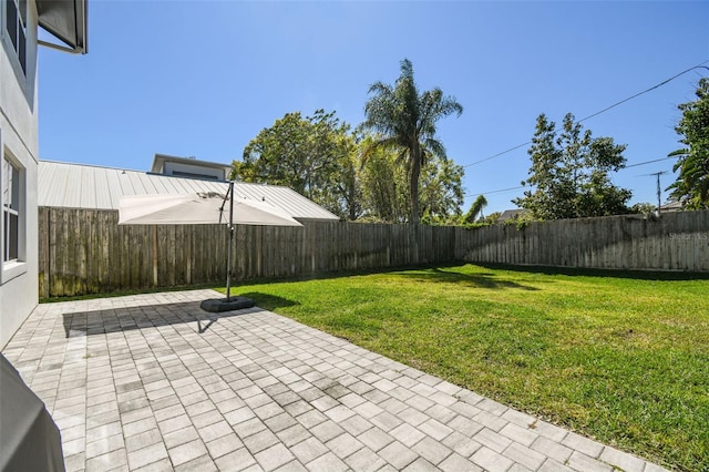 view of yard with a patio area and a fenced backyard