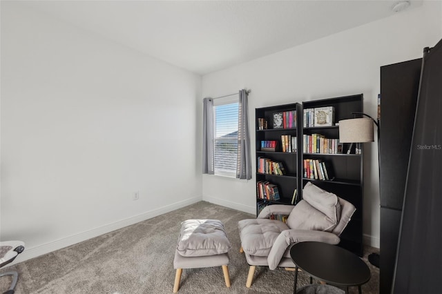 living area with carpet and baseboards