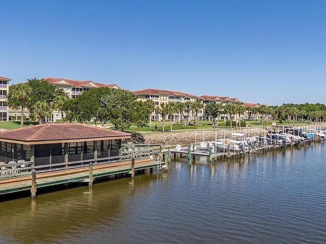 dock area featuring a water view