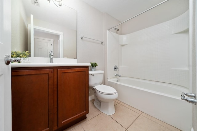 bathroom with tile patterned floors, toilet, vanity, and shower / tub combination