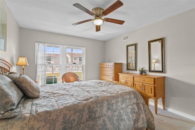 bedroom featuring baseboards, visible vents, and ceiling fan